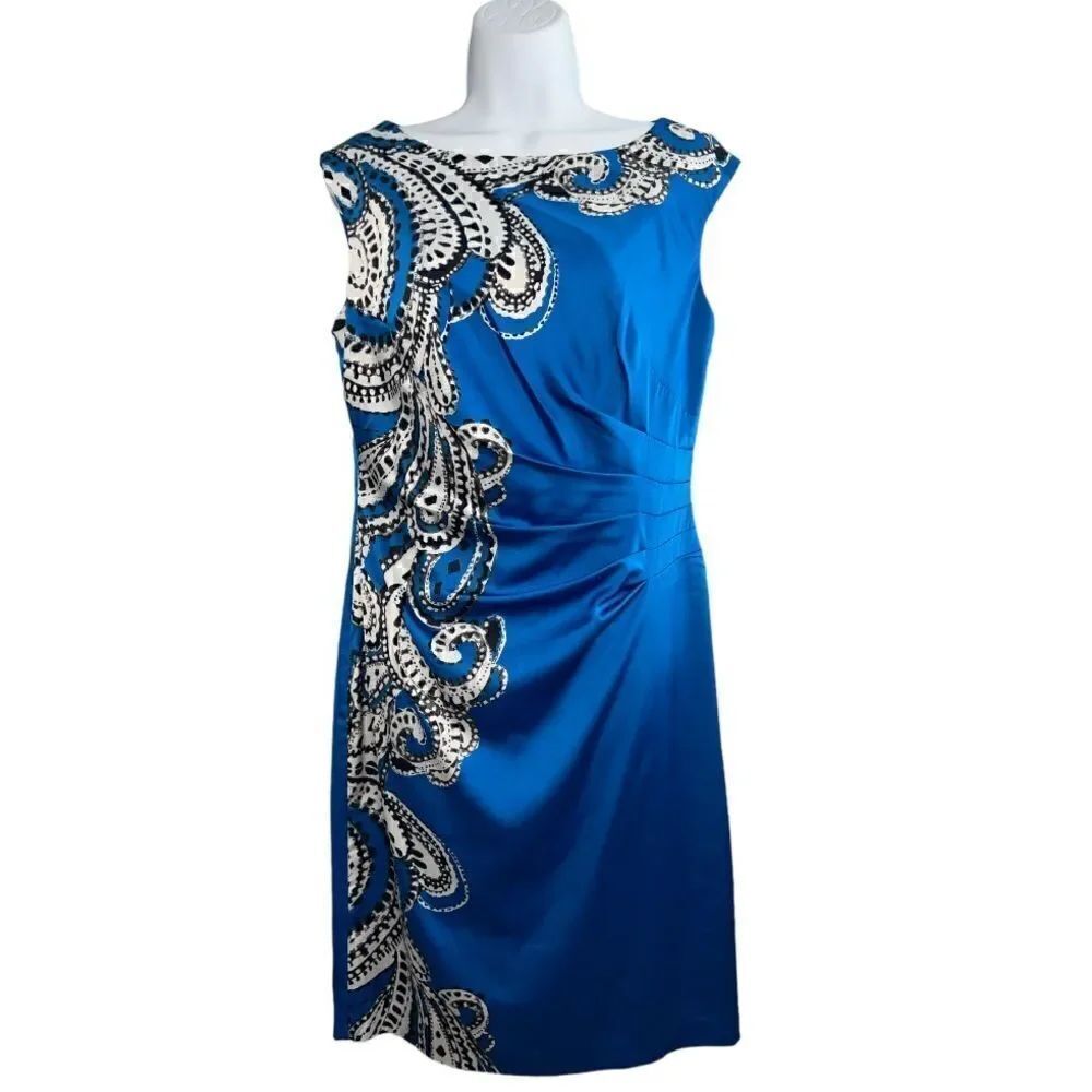 LAUREN RALPH LAUREN Blue Sating Midi Dress Size 10.